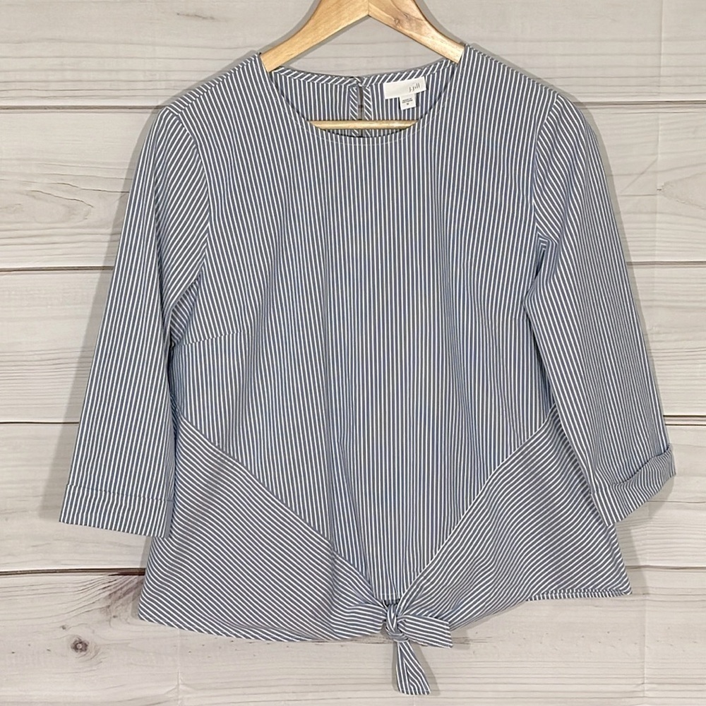 J Jill Blue & White Striped Knot Hem Top Size Medium